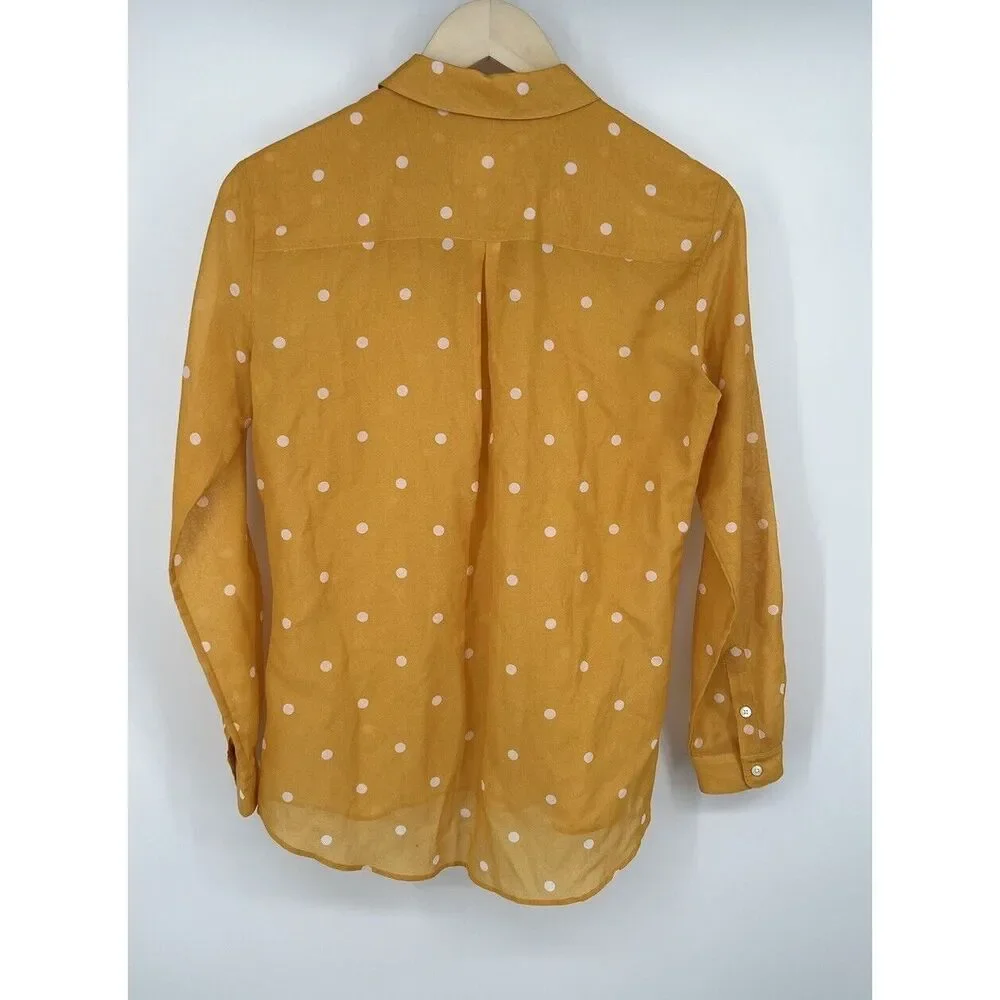 Sezane Ann Cotton Silk Blouse Polka Dot Ochre Yellow Size 34 US XS 2 - Picture 3 of 3